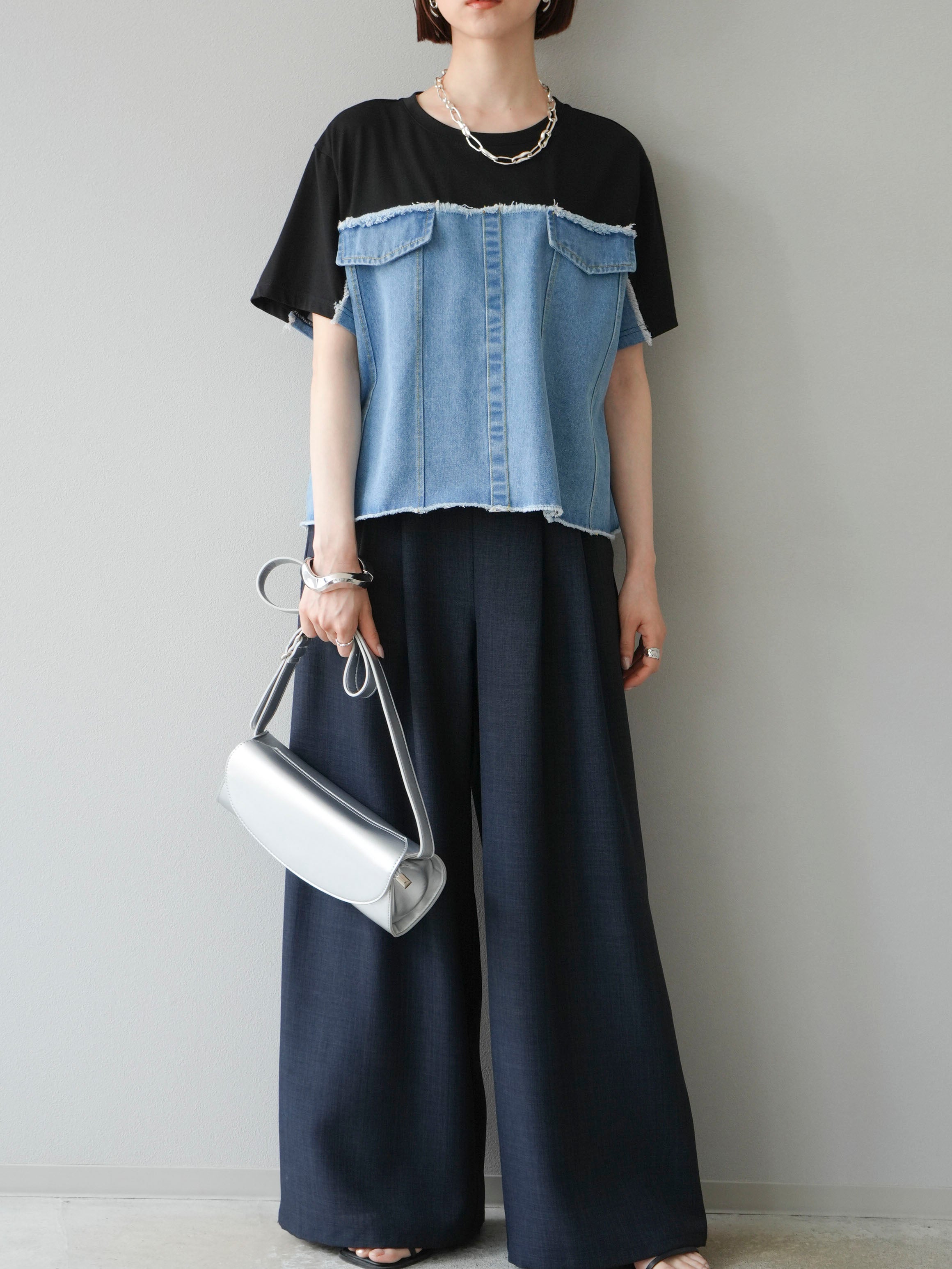 UN3D デニムディテールドッキングTシャツ UN3D. tシャツ DENIM DETAIL DOCKING T-SH「セットアップ着用可能