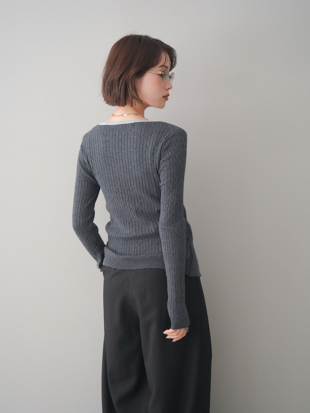 [予約]バイカラーレイヤードニットカーディガン/gray