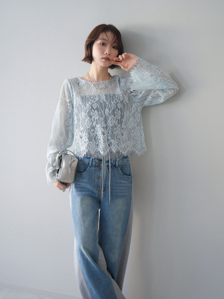 [SET]2WAYスリーブレーストップス+選べるアクセセット(2set)