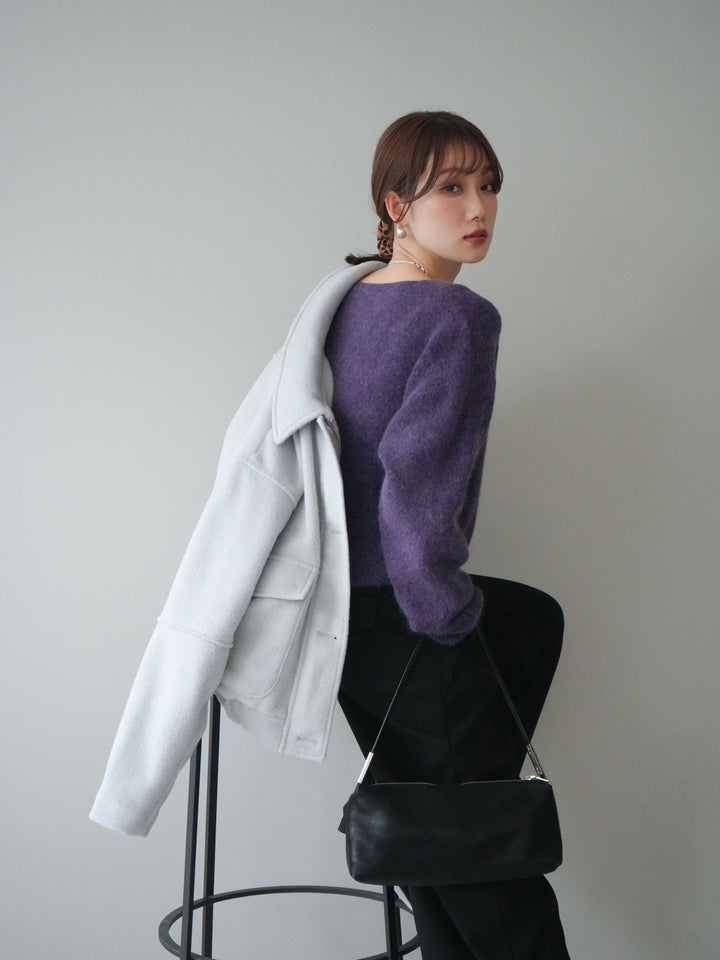 [SET]ウールライクフライトジャケット+シュシュ付きアンゴラタッチVネックニットプルオーバー(2set)