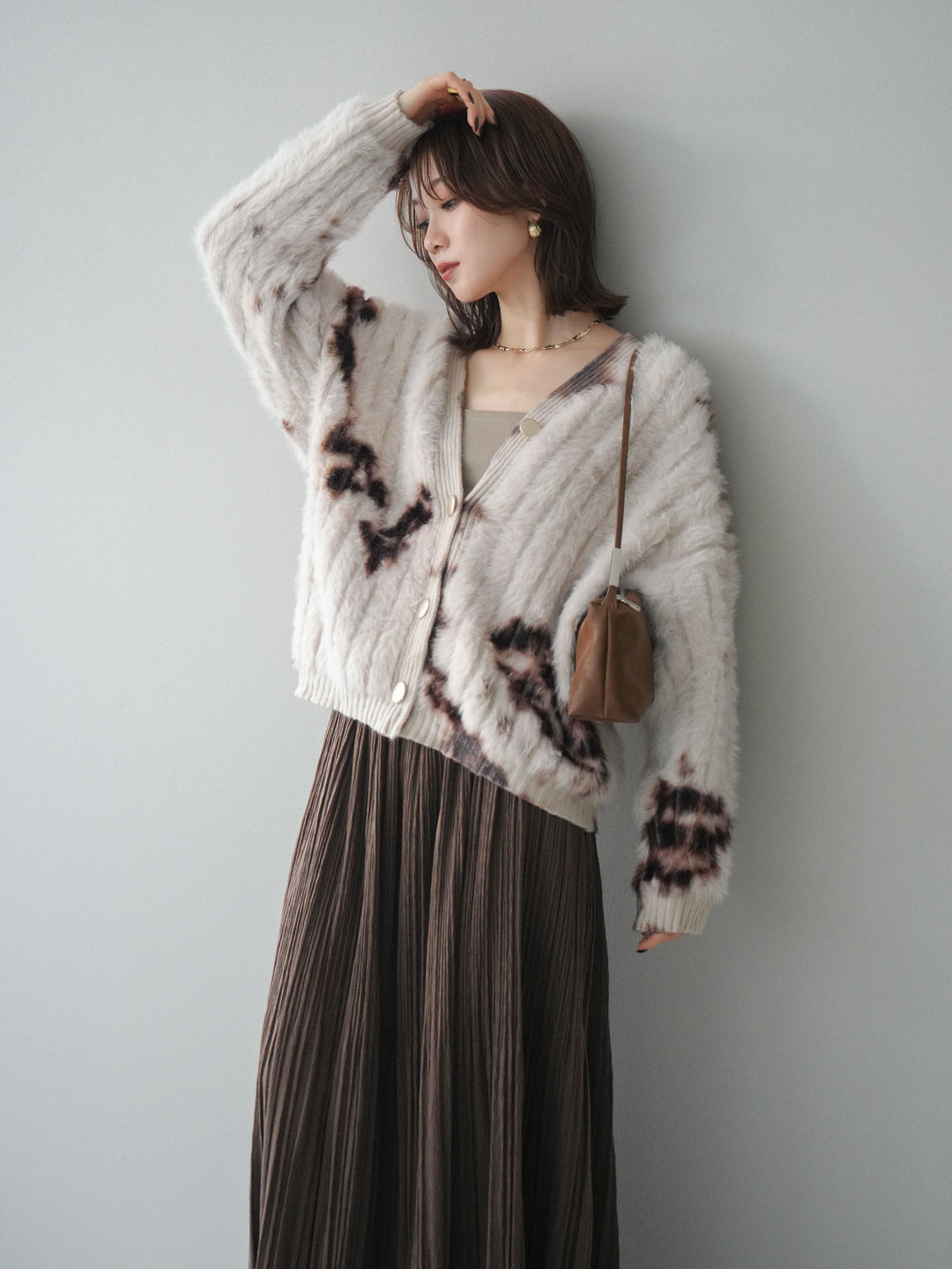 [予約]ニュアンス柄シャギーニットカーディガン/ivory