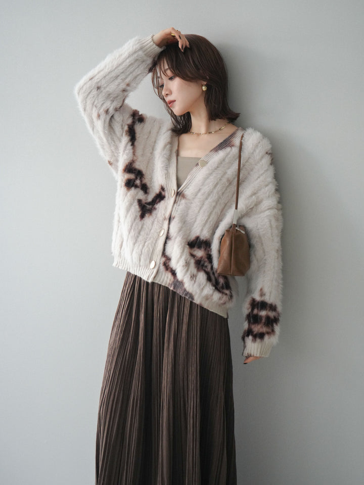 [予約]ニュアンス柄シャギーニットカーディガン/ivory
