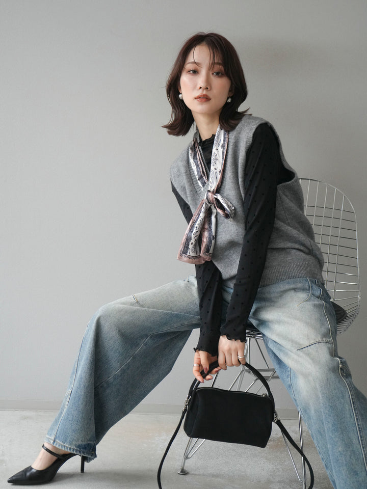 [予約]スカーフ付きニットベスト/gray