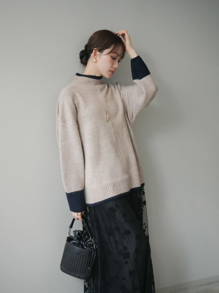 [SET]配色ハイネックニットプルオーバー+配色ハイネックニットプルオーバー(2set)