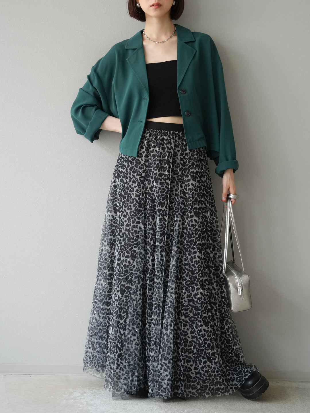 [予約]レーヨンライクショートジャケット/グリーン