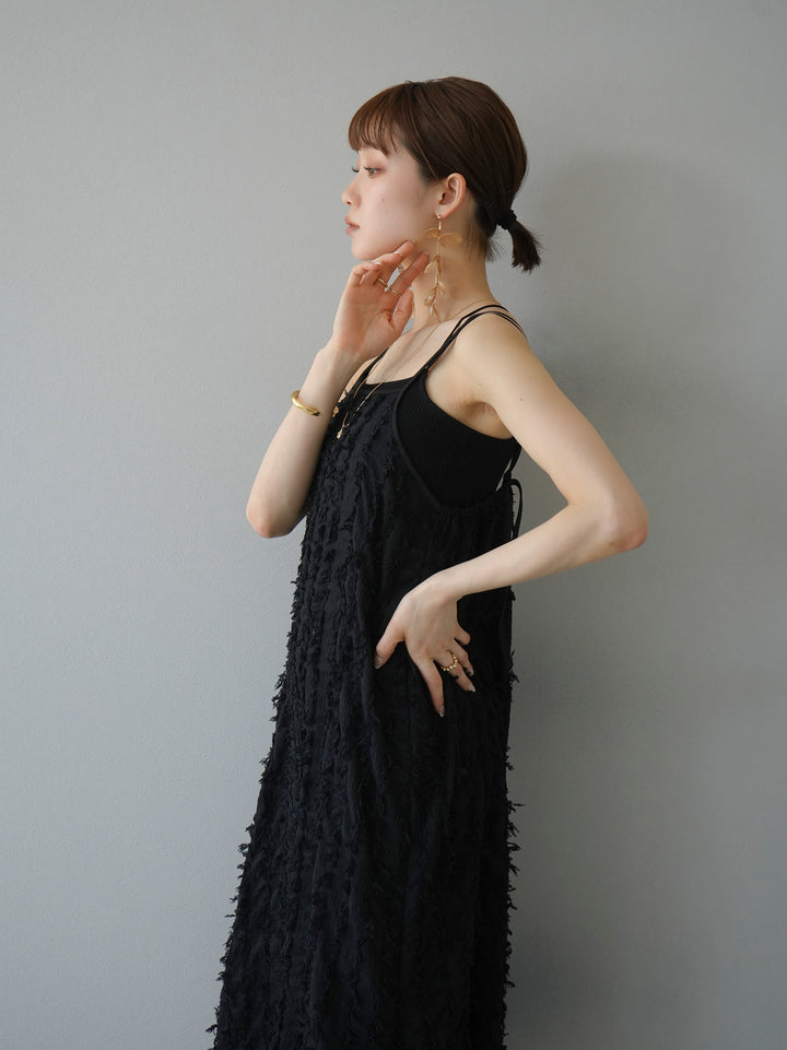 [Pre-order] Fringe Jacquard Stretch Cami Dress/Black