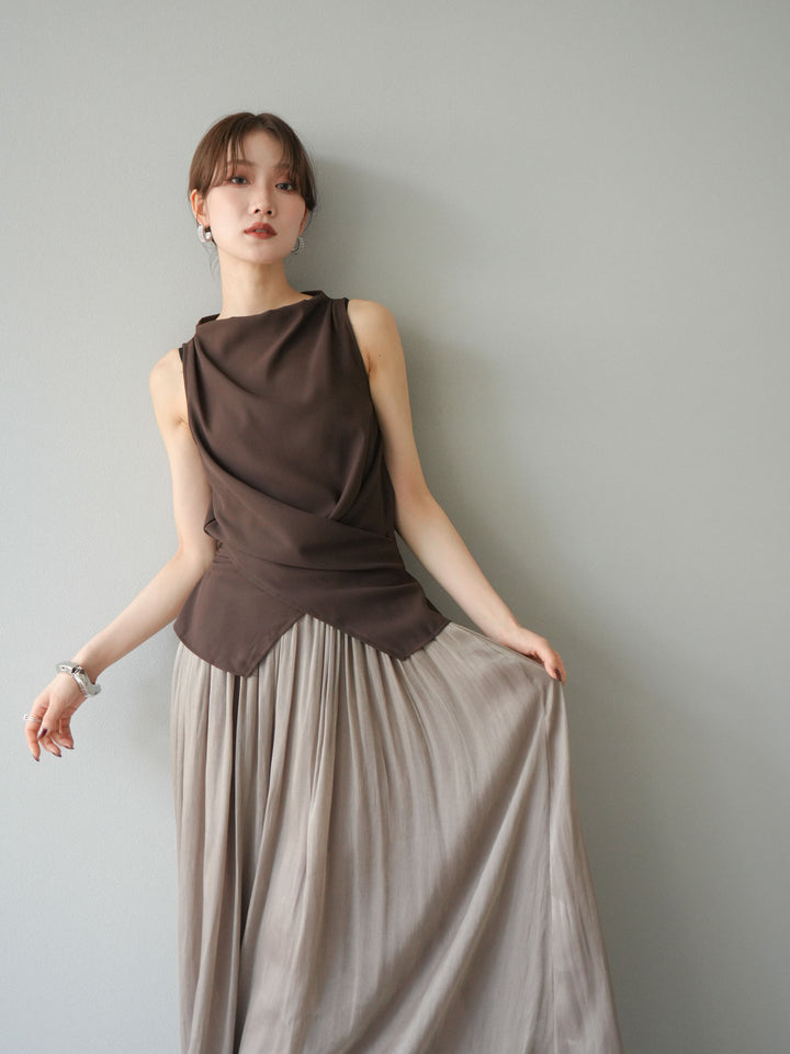 [SET]ノースリーブトップス＆シャイニーフレアスカートSET UP/(2set)