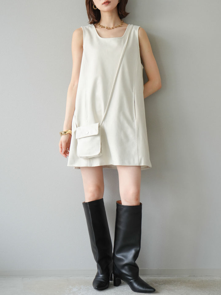 [予約]ショルダーポーチ付スウェードミニワンピース/アイボリー