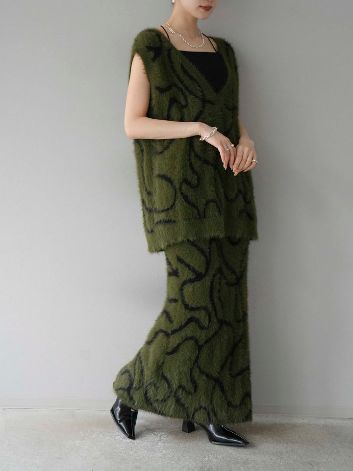 [SET] 線狀毛絨針織背心 + 線狀毛絨針織裙 (2套)