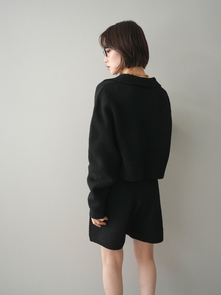 [予約]メランジニット襟付きクロップドカーディガン/black