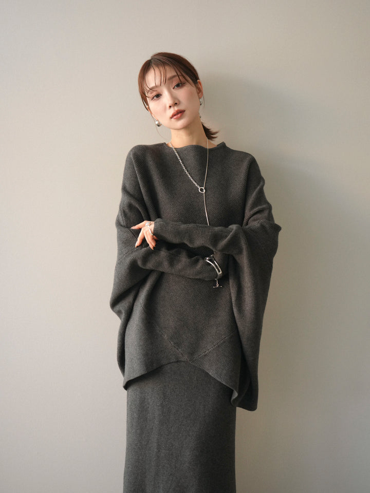 [SET]ウール混ドルマンニット&スカートSET UP+選べるアクセセット(2set)