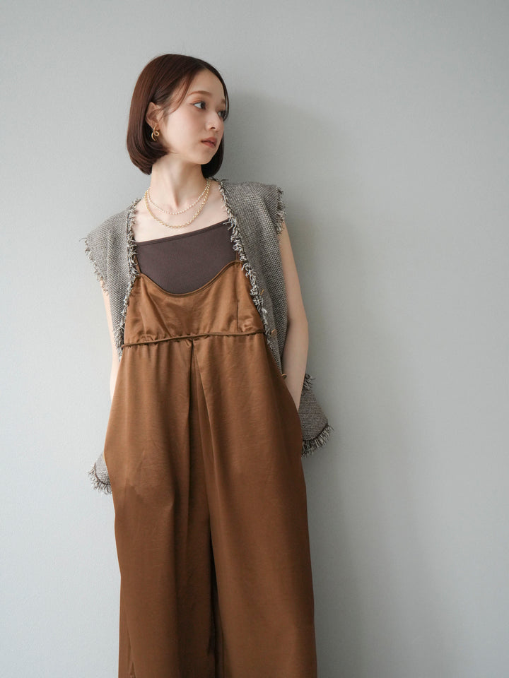 [予約]サテンビスチェオールインワン/ブラウン