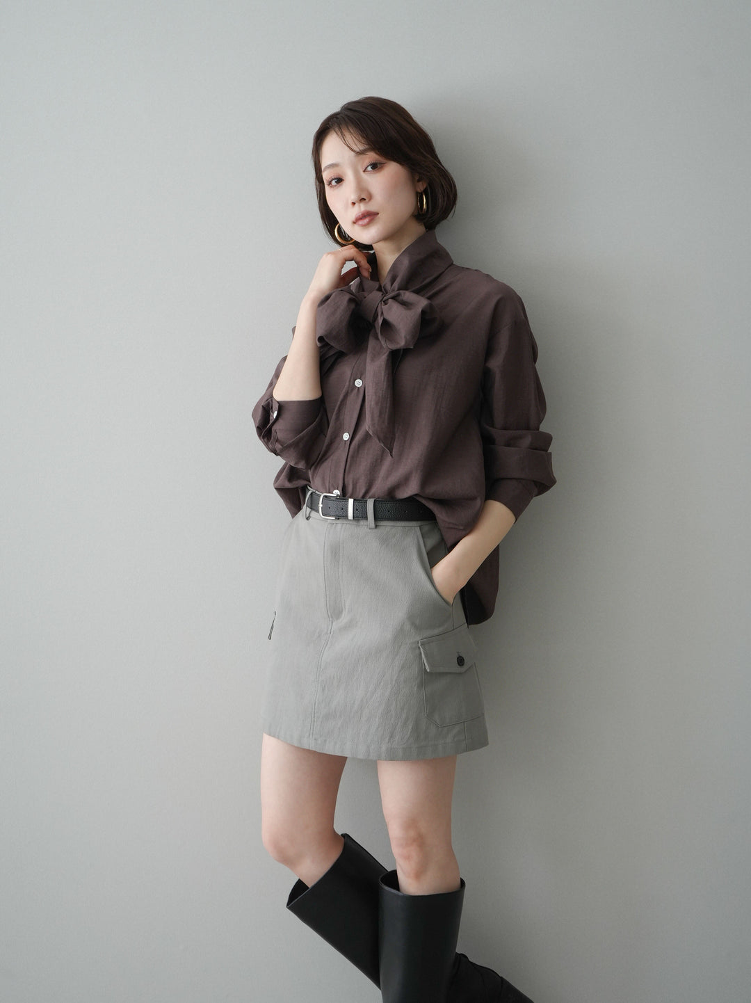 [SET]シアーボウタイブラウス+シアーボウタイブラウス(2set)