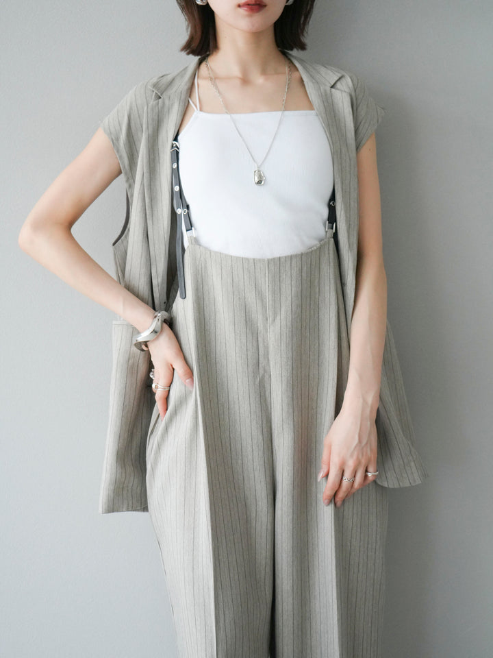 【着回しセット】[SET]ヘリンボーンストライプジレ+シアー切替ベロアトップス+ヘリンボーンストライプサロペット(3set)