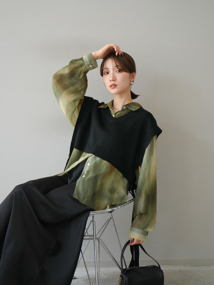 [予約]サイドリボンVネックショートニットベスト/ブラック