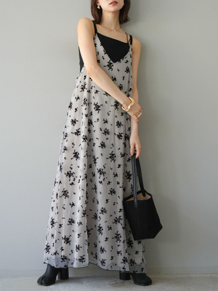 [予約]フロッキーチュールレイヤードベロアキャミワンピース/ベージュ