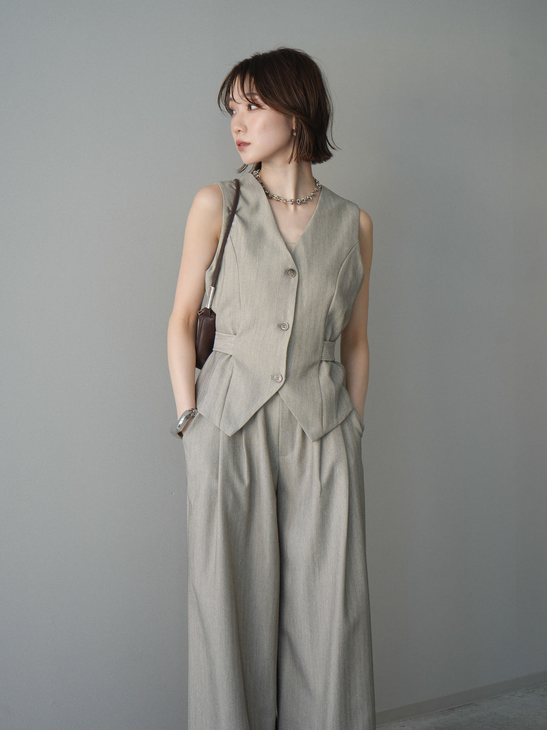 [予約]サイド切替ヘリンボーンベスト/beige