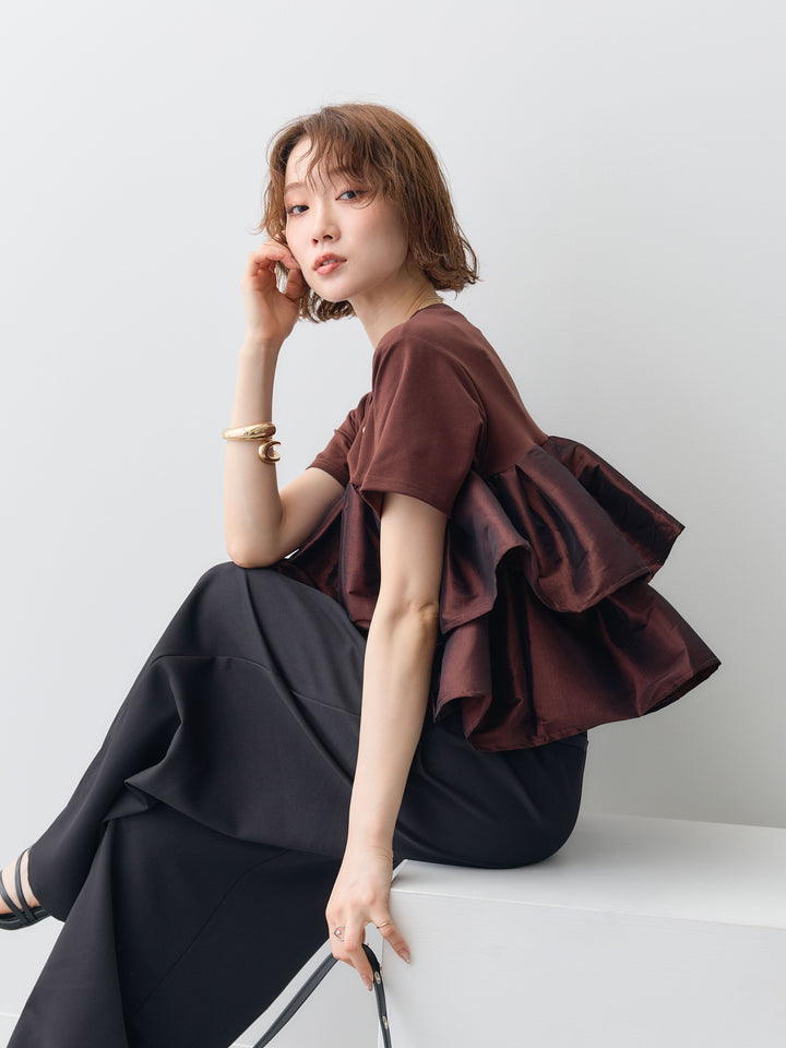 [SET]フリルティアードTEE+クレープデシンタックワイドパンツ(2set)