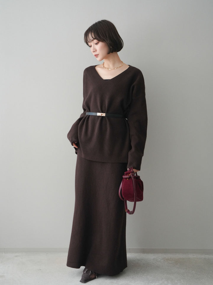[SET]ベルト付Vネックニット＆スカートSET UP+ベルト付Vネックニット＆スカートSET UP(2set)