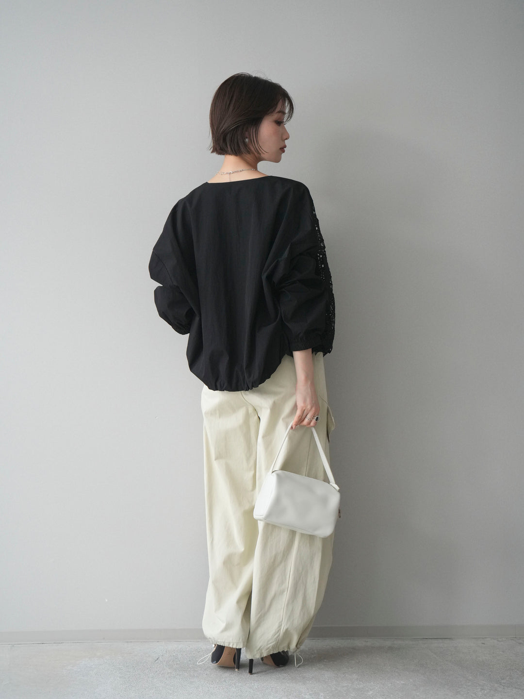 [SET]レースドッキングブルゾン+タックデザイン裾ドロストカーゴパンツ+カップ付テレコリブベアキャミソール(3set)