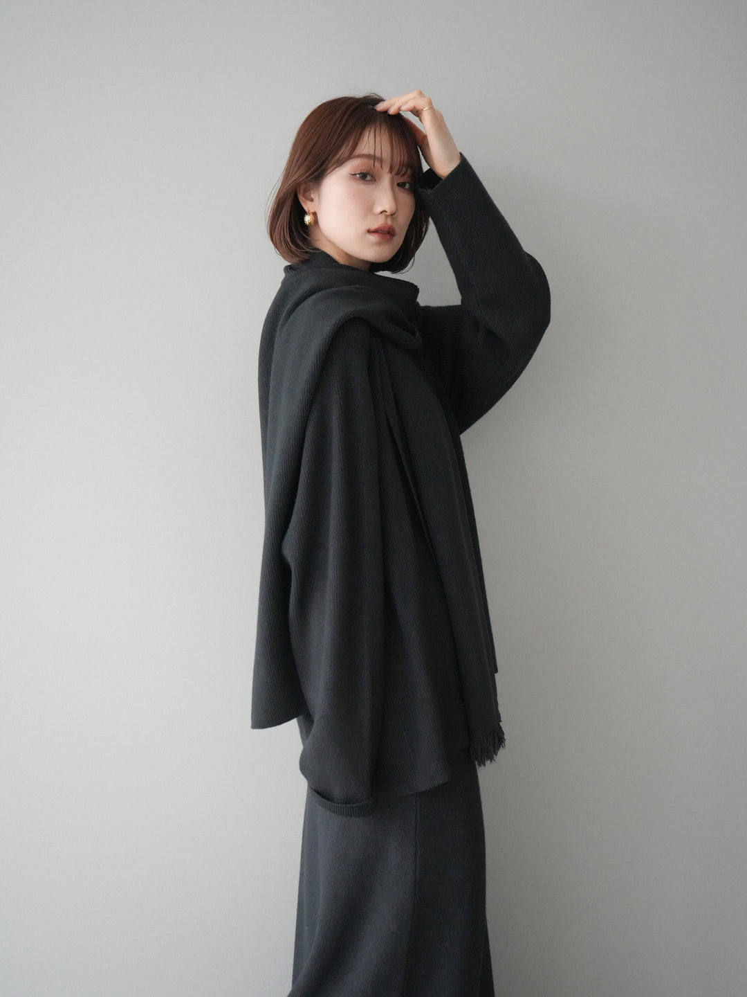 [SET]ストール付キーネックニットSET UP