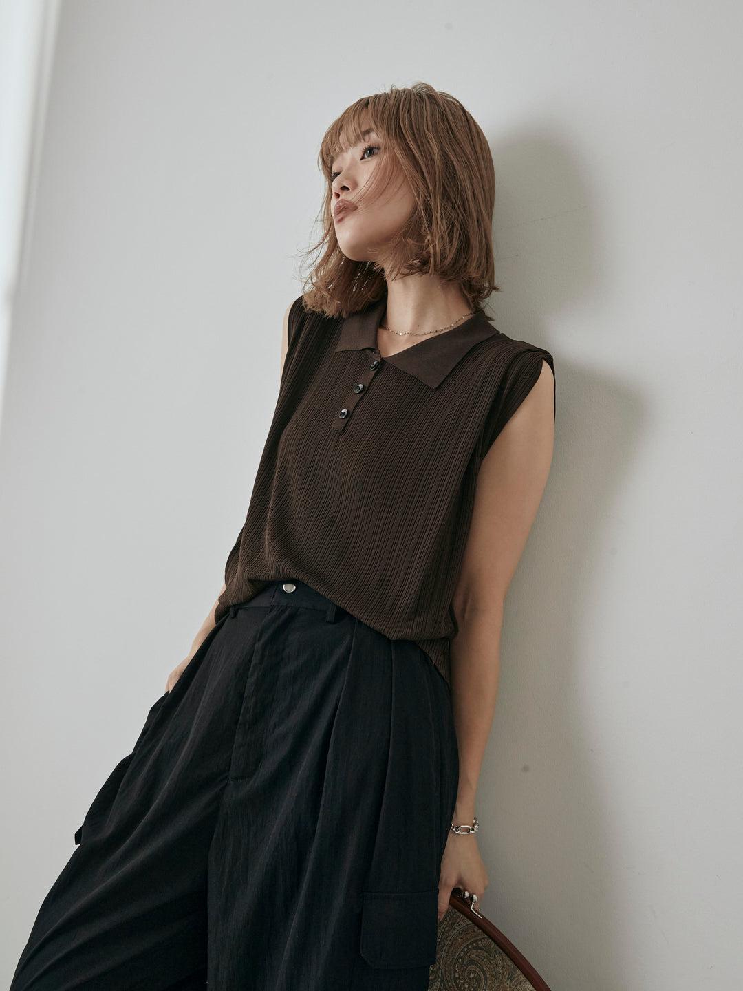 [予約]ランダムリブポロニットベスト/ブラウン