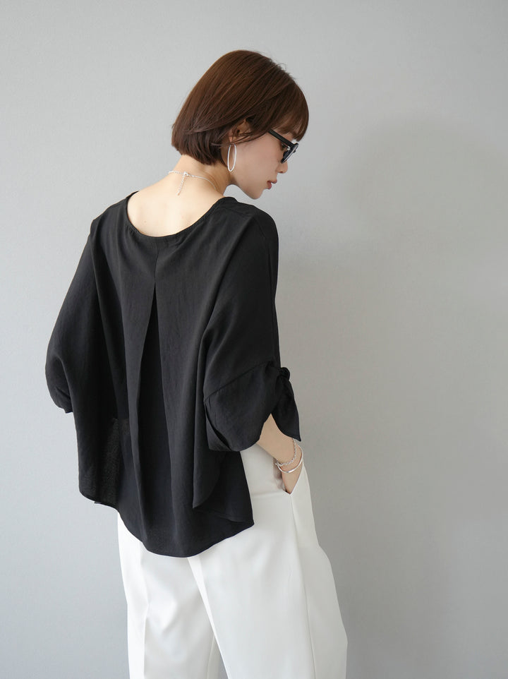 [Pre-order] Linen-touch sleeve ribbon blouse/Black