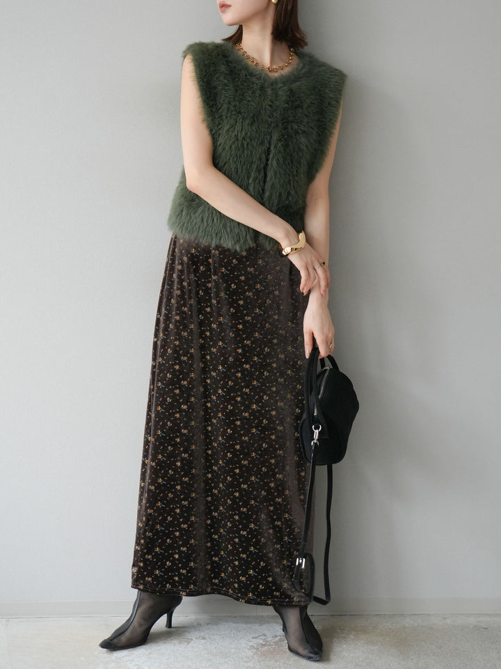 [予約]ミンクライク前後2WAYショートジレ/カーキ