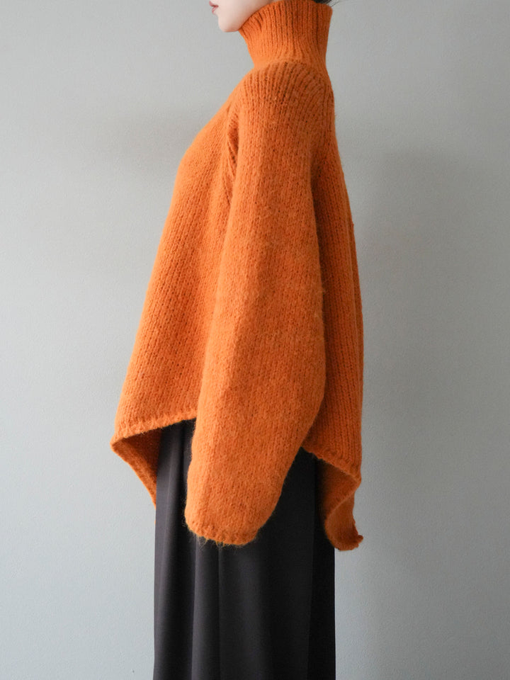 [予約]アシンメトリーハイネックニットプルオーバー/orange
