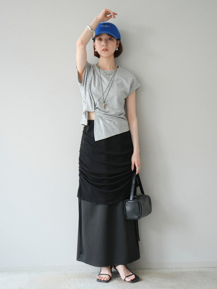 [予約]カシュクールTシャツ＆コームネックレスSET /グレー