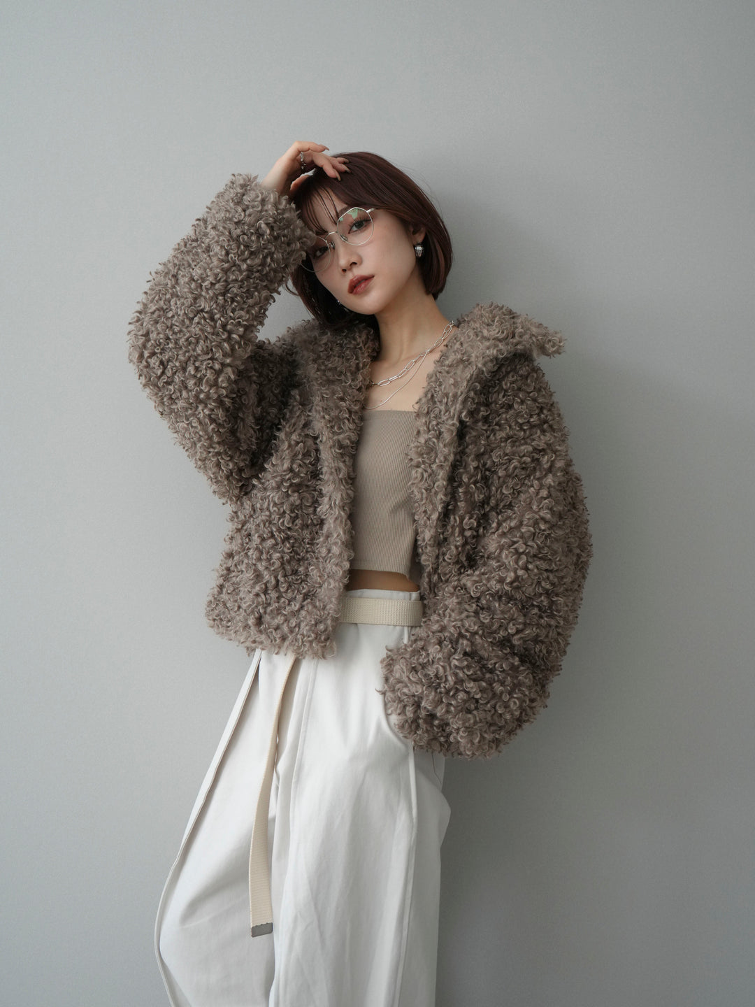 [SET]プードルファーミドルスタンドブルゾン+コットンツイルカーブパンツ(2set)