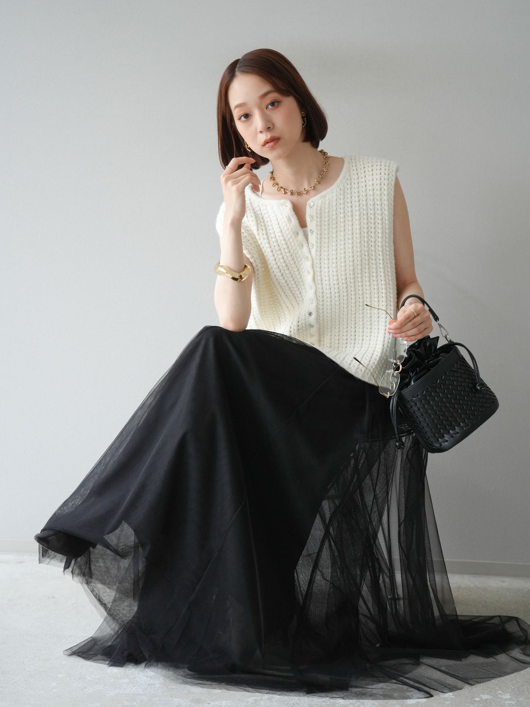 [予約]ランダムボタンニットベスト/アイボリー