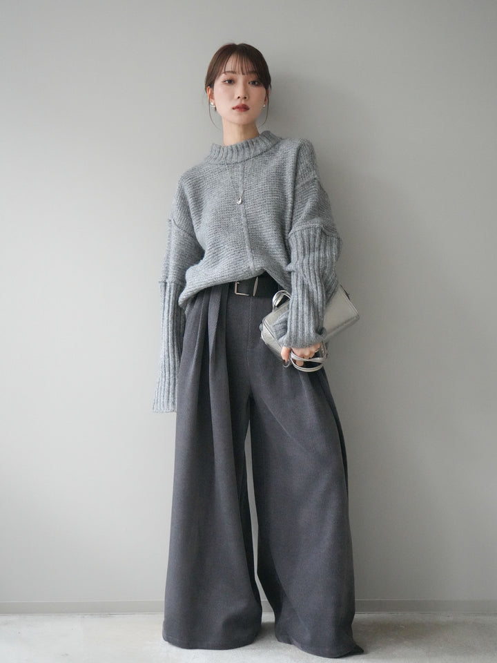 [予約]ベルトデザインループコールテンワイドパンツ(ベルト付き)/charcoal
