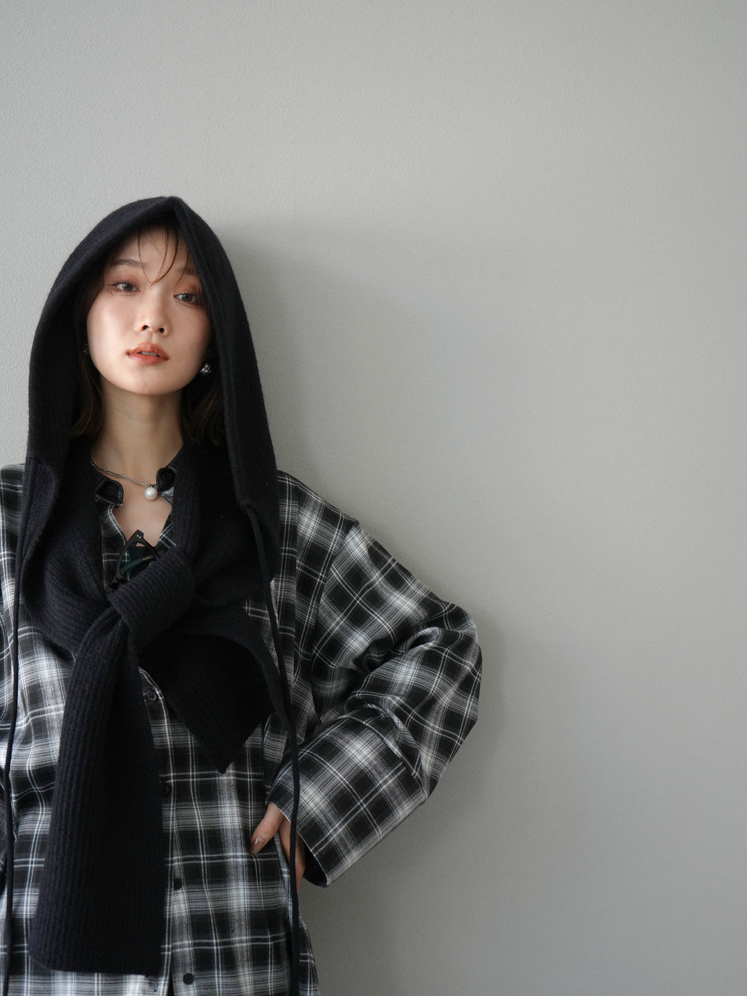 [予約]フードニットマフラー/ブラック