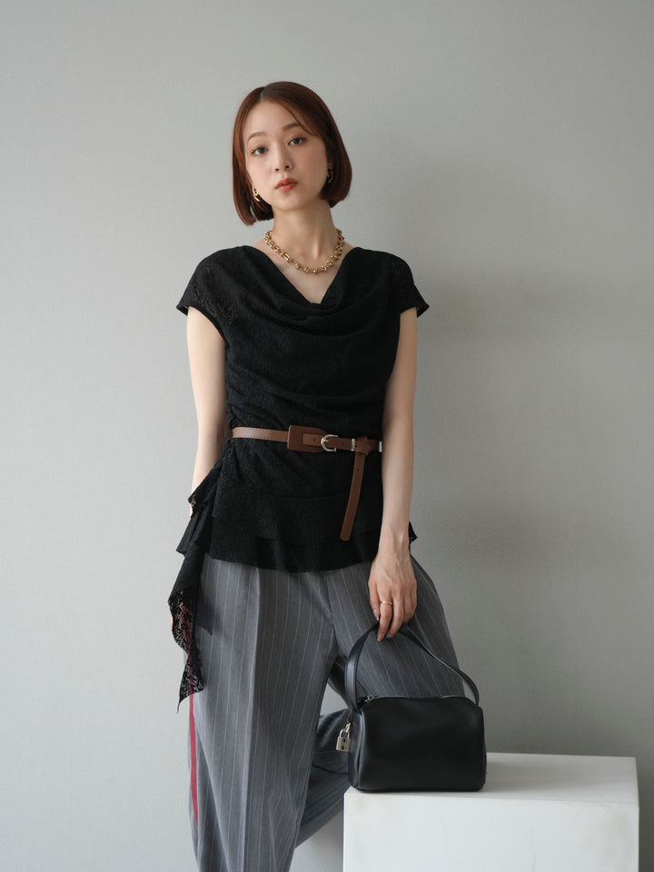 [予約]サイドラインストライプワイドパンツ/グレー