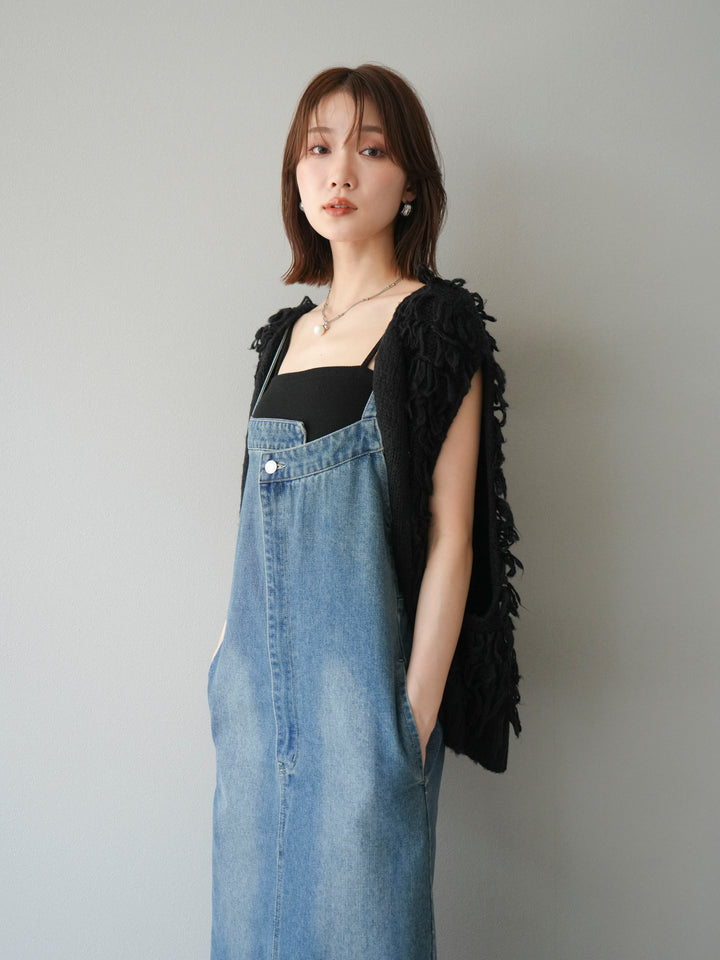 [SET]ループデザインベスト+アシンメトリーデニムワンピース(2set)