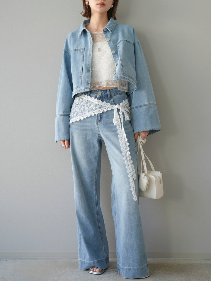 [予約]BIGカフスデニムショートシャツ/ブリーチ　