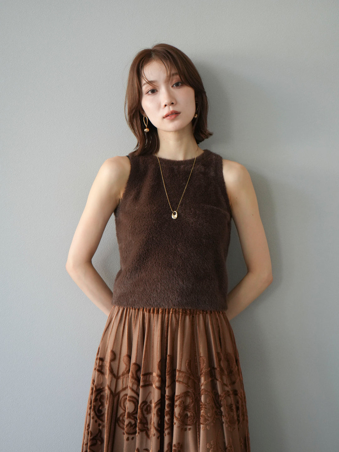 [予約]シャギーニットタンクトップ/ブラウン
