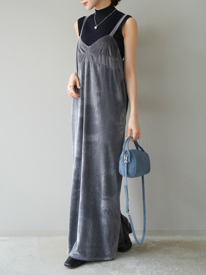[予約]ベロアビスチェキャミワンピース/グレー