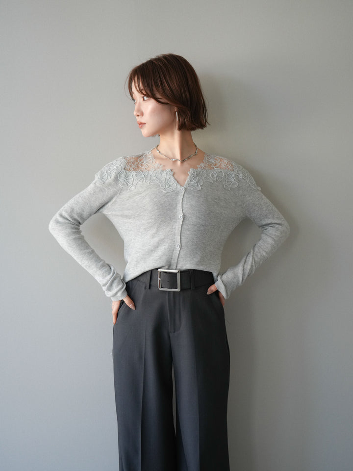 [SET]ショルダーレースニットカーディガン+ショルダーレースニットカーディガン(2set)