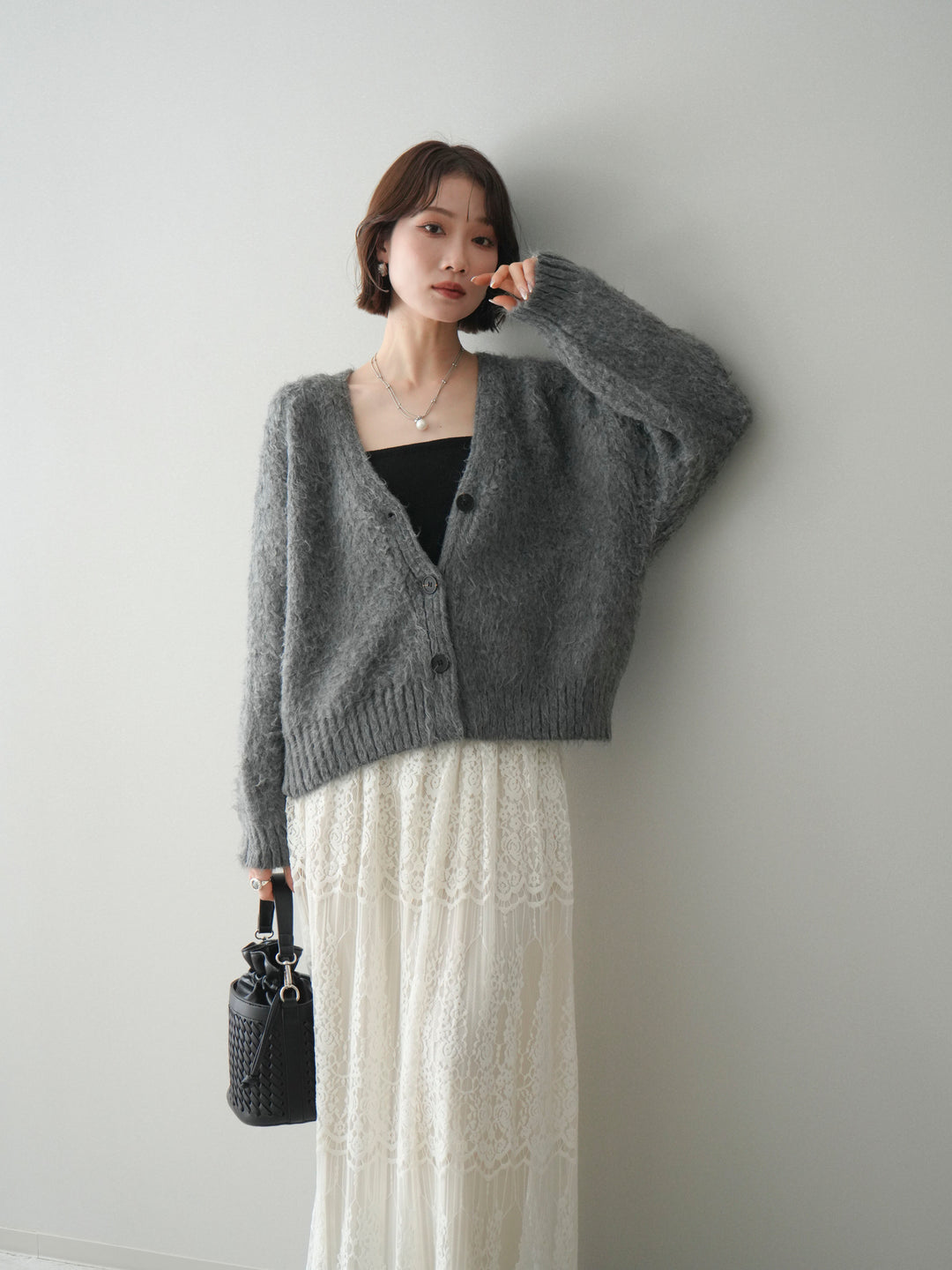 [予約]起毛シャギーニットカーディガン/gray