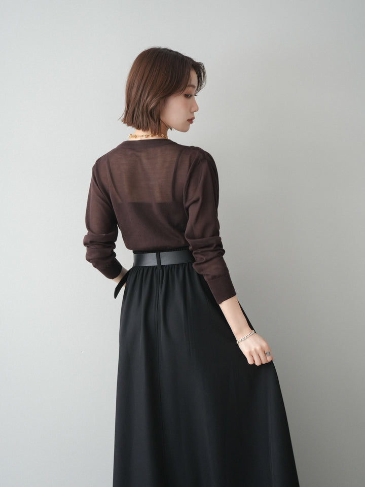 [予約]サイドギャザーVネックニットプルオーバー/brown
