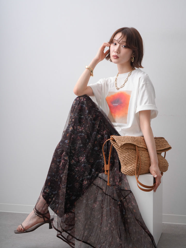 [SET]ニュアンスフローラルフォトTEE+フラワーチュールギャザースカート(2set)