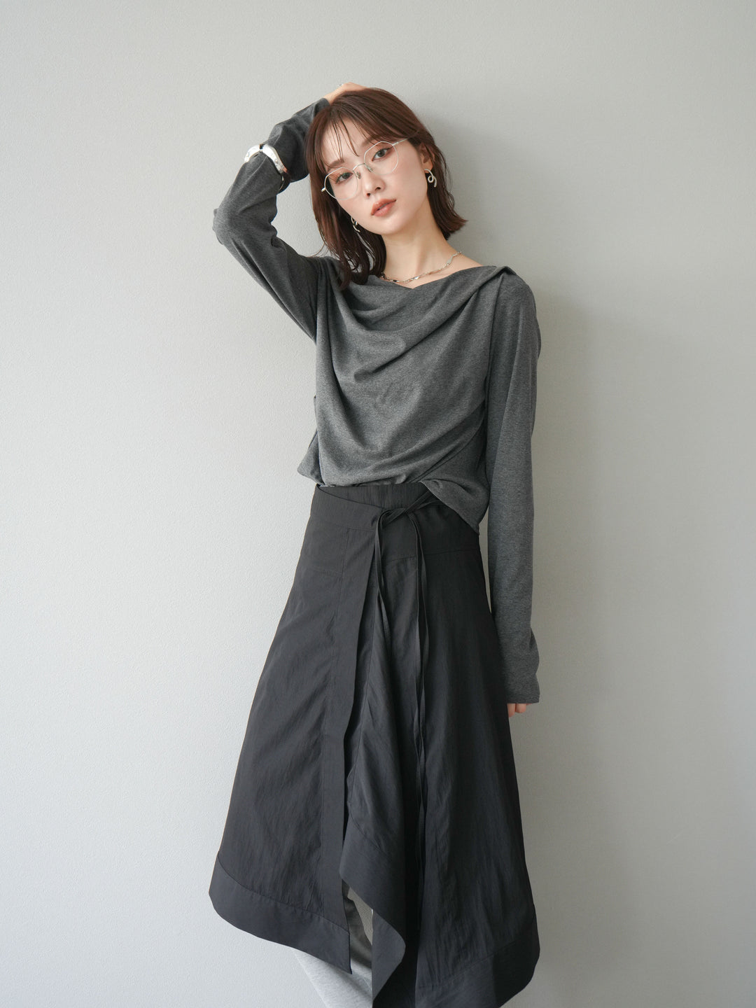 [予約]ドレープデザインカットソー/チャコール