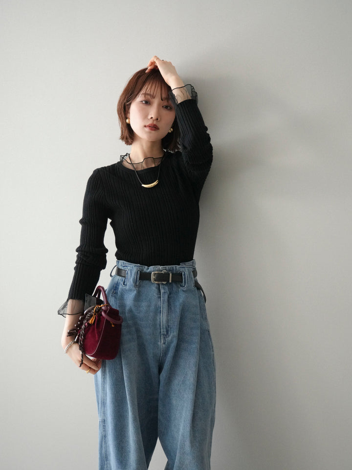 [SET]チュールドッキングリブニットトップス+チュールドッキングリブニットトップス(2set)