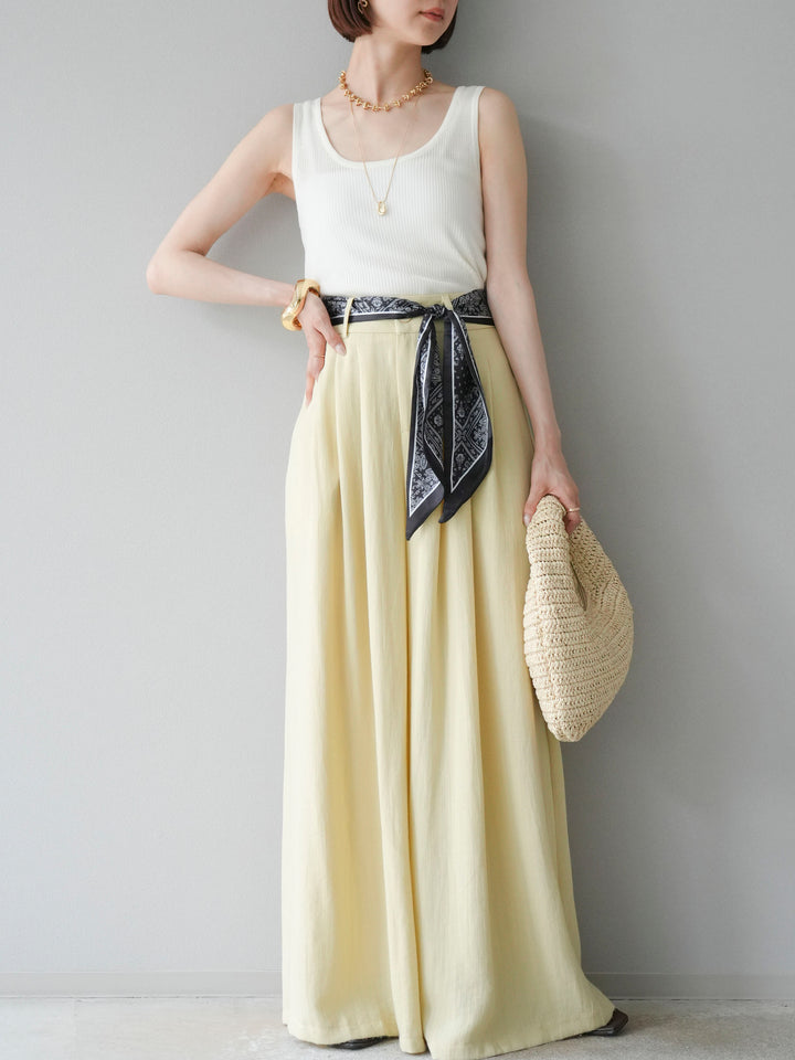 [予約]スカーフベルト付3タックワイドパンツ/イエロー