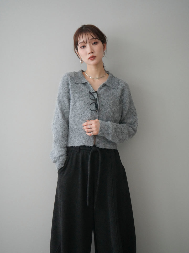 [予約]モヘア衿付きボタンプルオーバー/charcoal