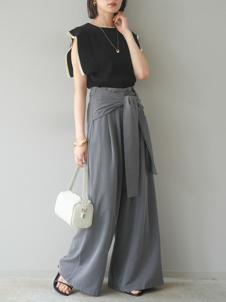 【預購】條紋裹腰寬褲/灰色