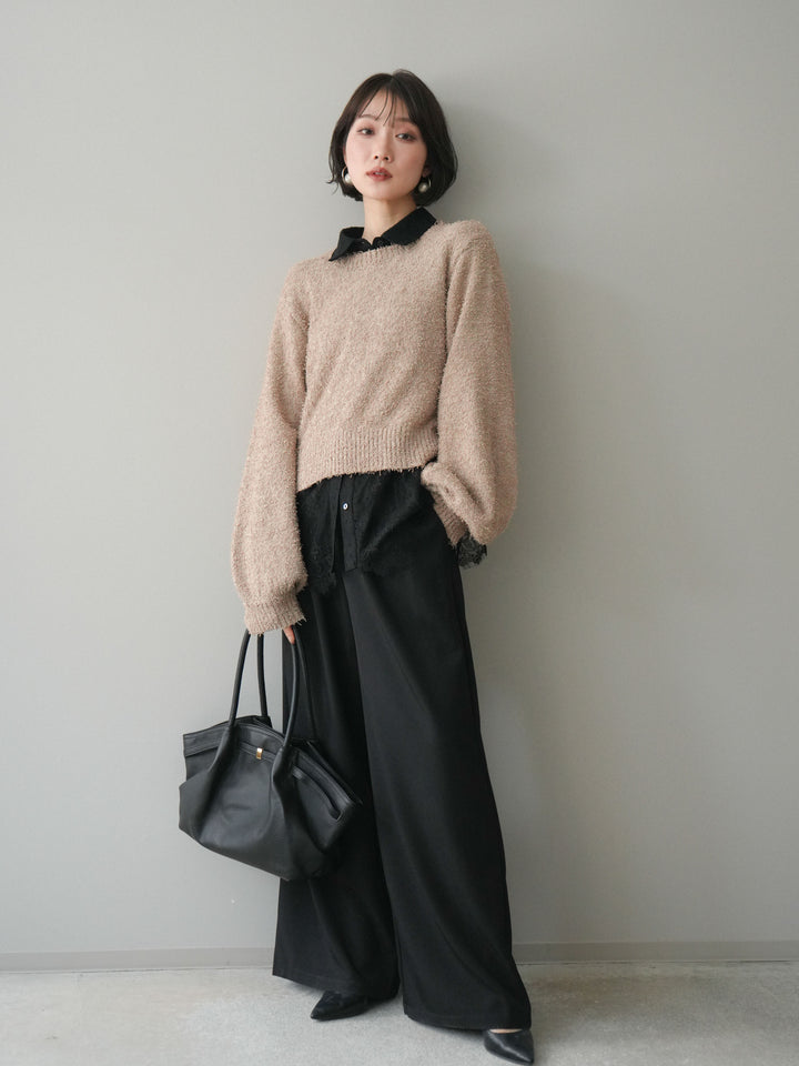 [予約]ウエストレースタックワイドパンツ/black