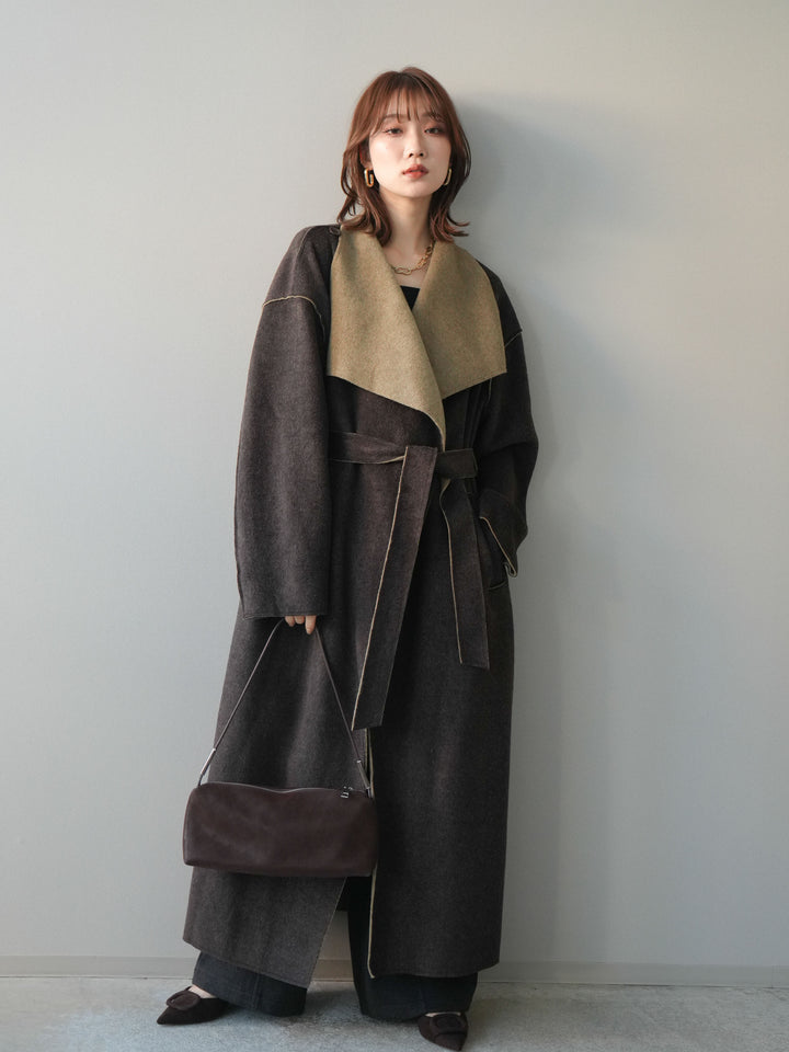 [予約]ベルト付裏起毛センターシームカーブパンツ/charcoal